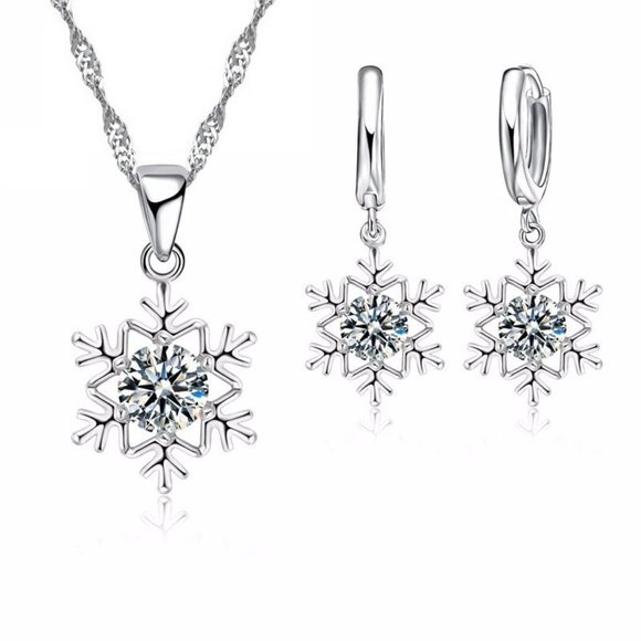 Jewelry - 🌟 925 Sterling Silver Necklace Earrings Snowflake Set Drop